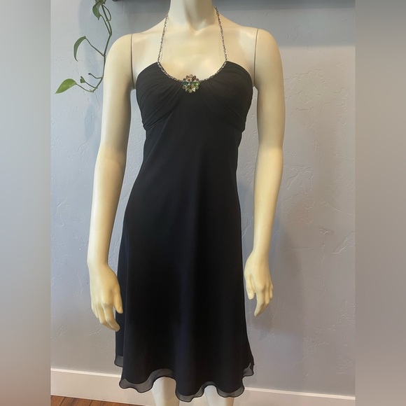 Women’s Y2K Cache  Black Halter Dress with Jewel Detail size 2 - Picture 2 of 8